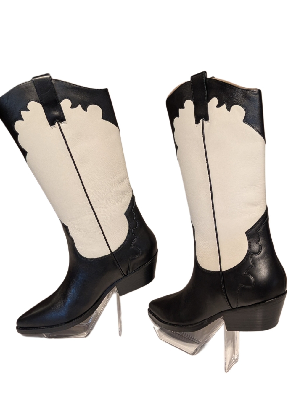 Marc Fisher LTD Hilaria Western Boots Women 11M Black White Leather Pointed Toe